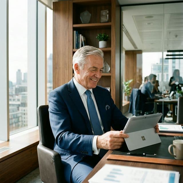 Natural photo of a wealth advisor review results on a secure tablet