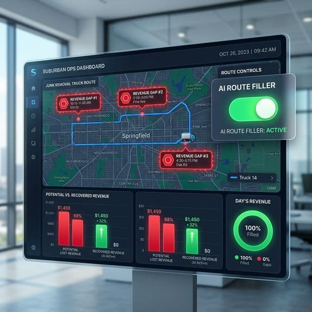 Technical dashboard showing empty junk removal route slots