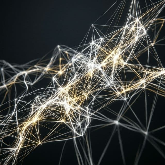 Abstract visualization of a pulsating light mesh representing a digital logistics nervous system