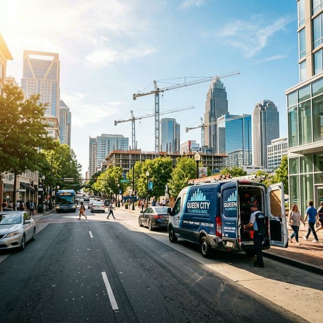 Winning the Boom: A cinematic service van parked in a thriving Charlotte neighborhood.
