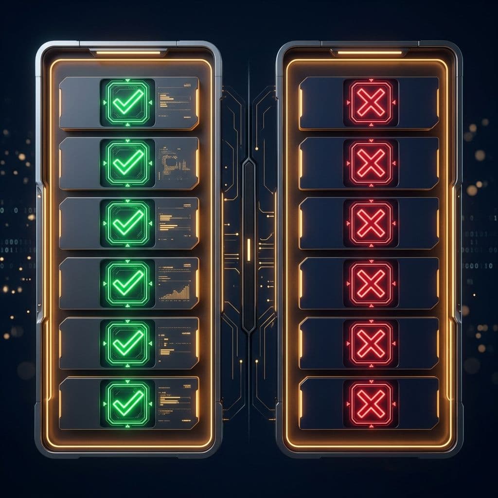 Capabilities vs limitations matrix — green checkmarks for what AI handles, red X marks for what it cannot