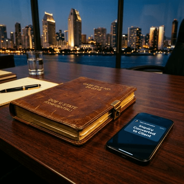 Cinematic: High-discretion intake for legal and medical consults — the private, secure bridge between lead capture and attorney review