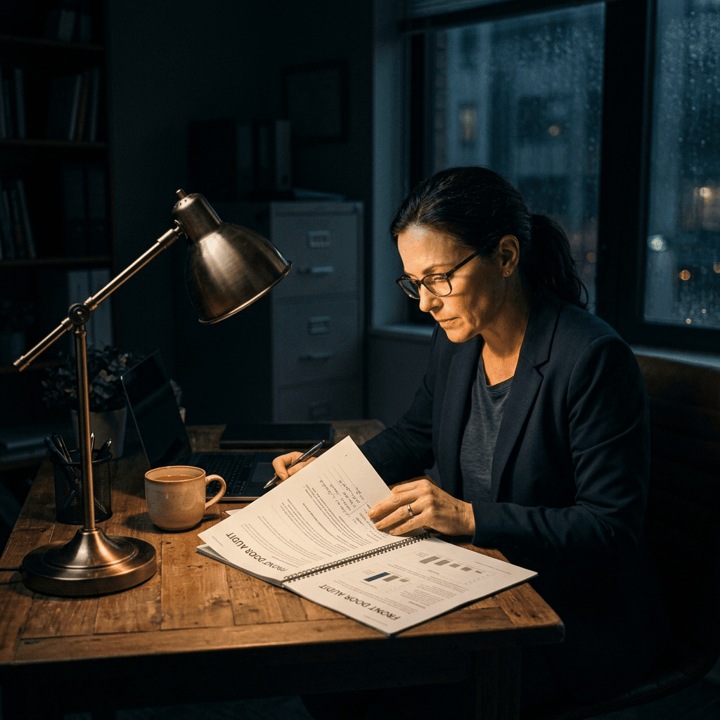 A service business owner reviewing a Front Door Audit report