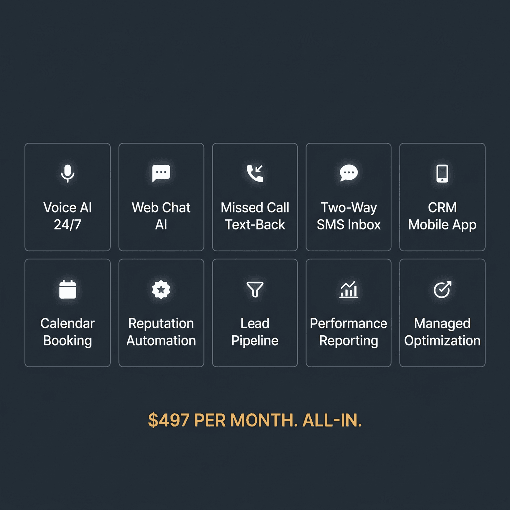 All 10 components of the Core Protocol AI front door system for service businesses at $497 per month