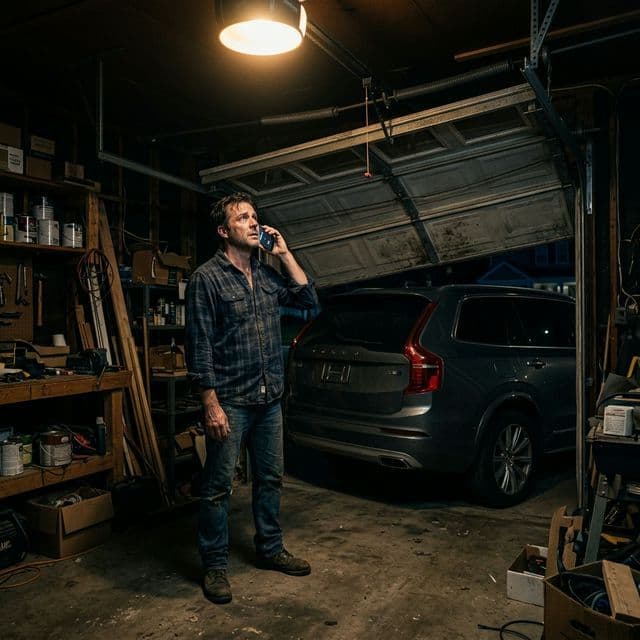 The Garage Door Trust Problem - Stressed Homeowner Cinematic Hero