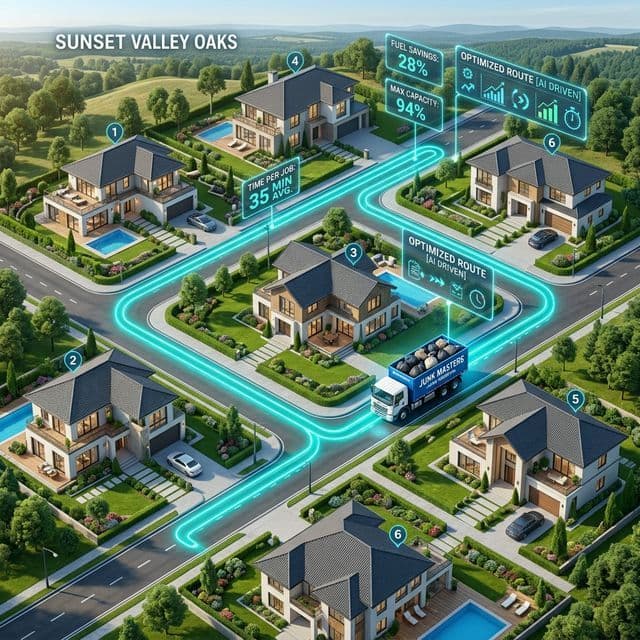 3D isometric neighborhood with AI optimized junk removal route