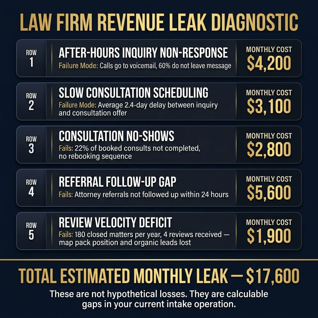 Law Firm Intake Revenue Leaks math comparison