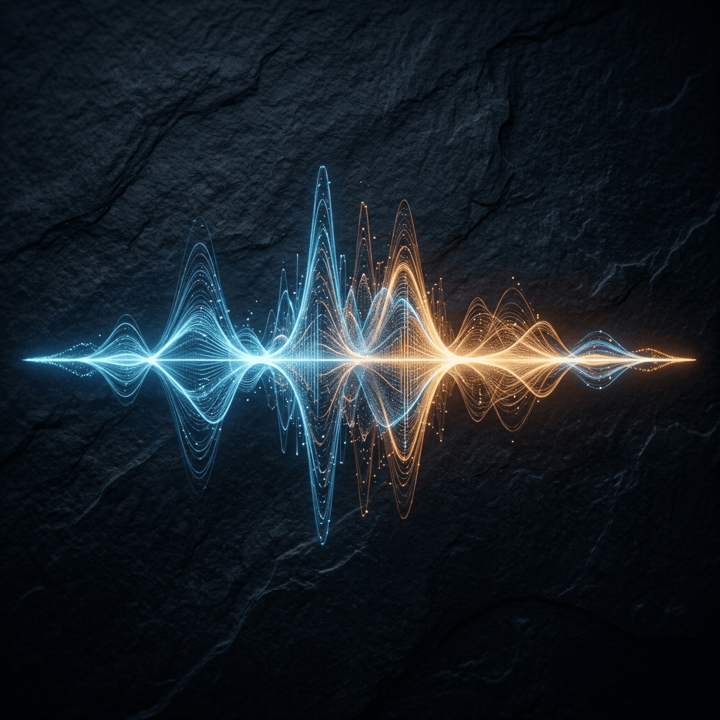 Abstract cinematic visualization of AI voice waveform representing conversational AI intelligence for service businesses
