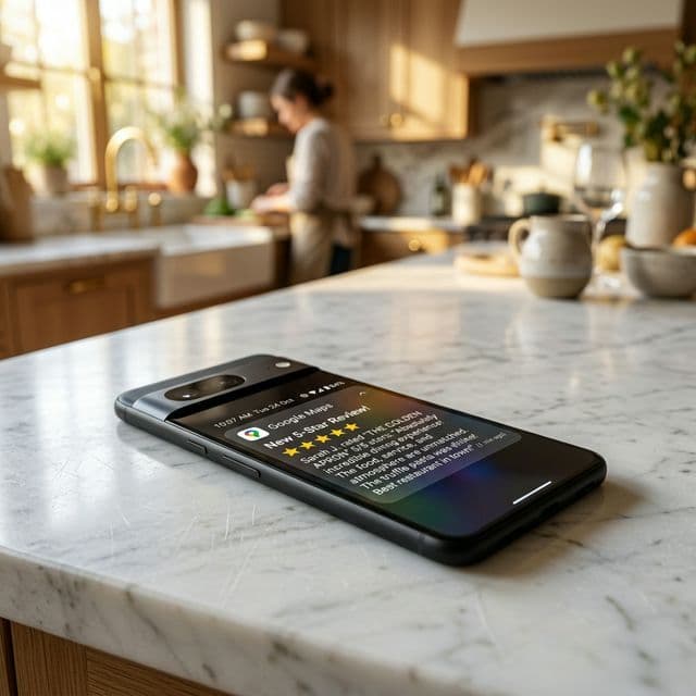 The Golden Review: Real-time 5-star validation captured at the moment of peak customer satisfaction.