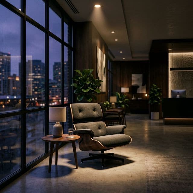 Cinematic shot of an empty upscale dental waiting room