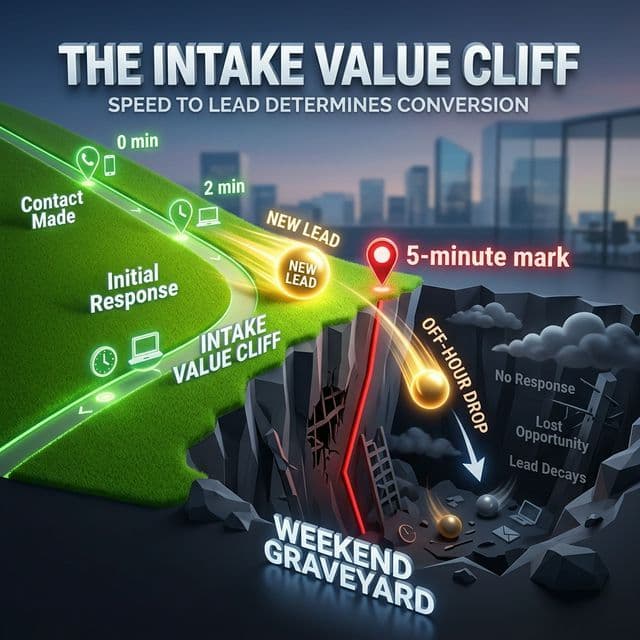 The Intake Value Cliff: Visualizing the fatal drop in lead ROI after the 5-minute mark.