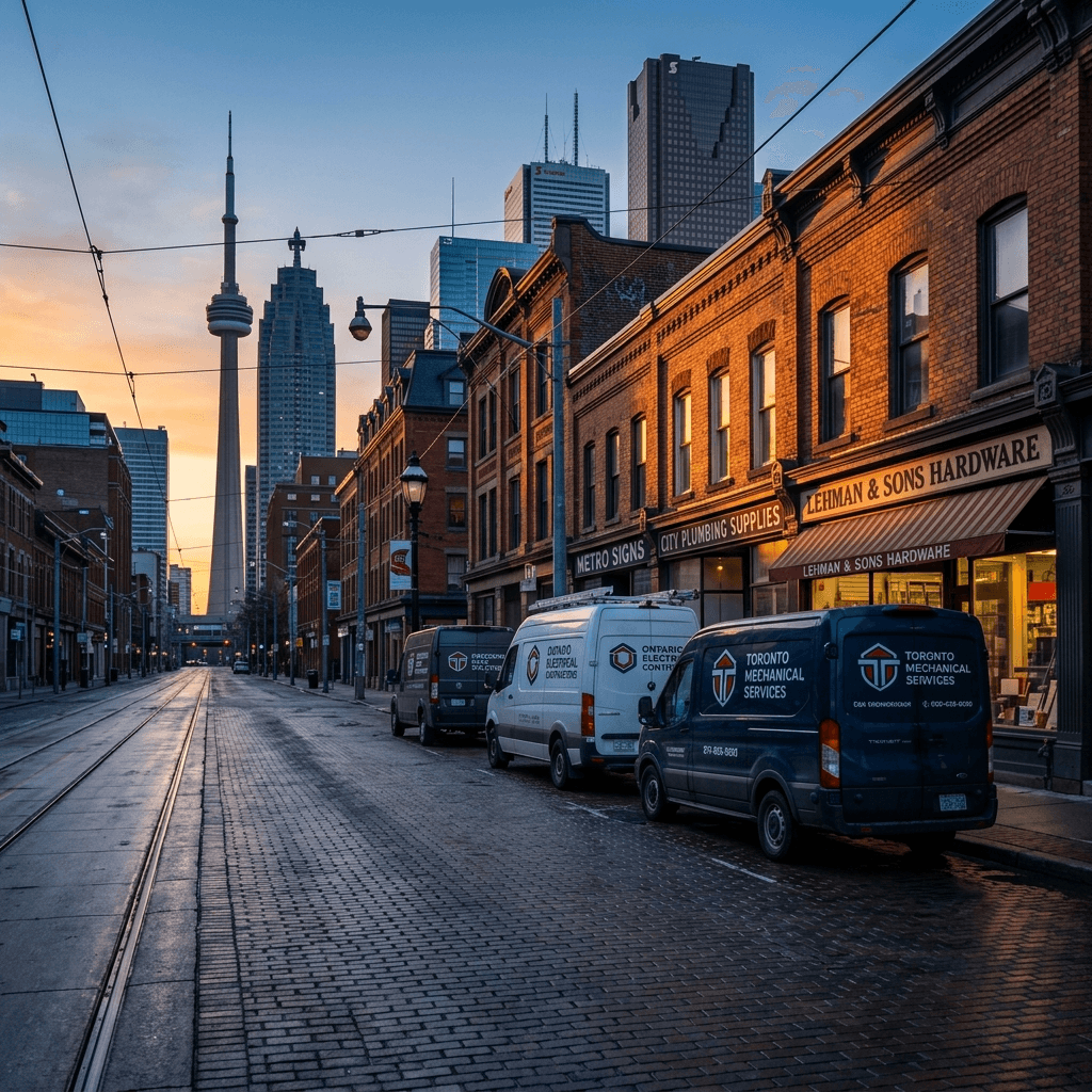 Toronto service business district at dawn. Context for The Quiet Protocol client case studies.