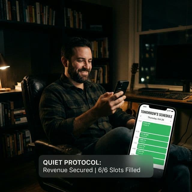 Cinematic shot of relieved business owner with fully booked calendar