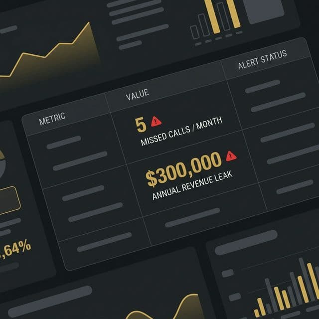 Professional ROI dashboard showing $300,000 annual revenue leak from missed family law calls