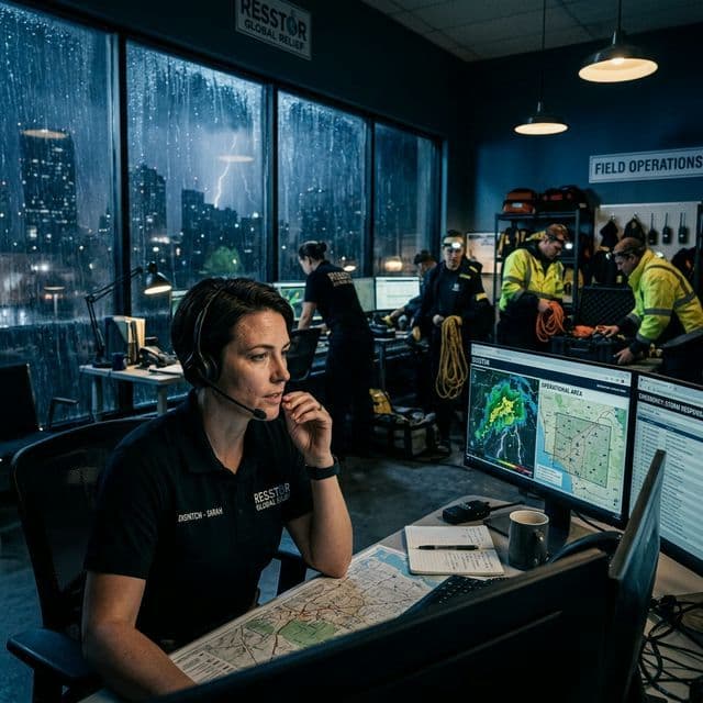 Emergency Restoration Dispatch Center - High-Tension Storm Surge Operations