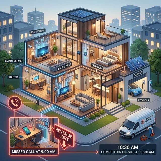 The Scheduling Gap: Visualizing how a missed call leads directly to a competitor arrival.