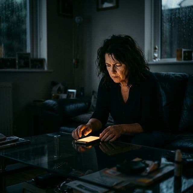Moody dark living room at midnight with a glowing phone screen, representing the 30-minute panic window for family law leads