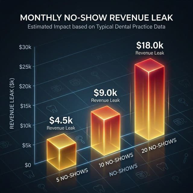 Technical 3D bar chart showing monthly no-show revenue leak