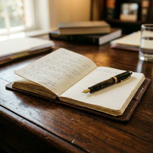 Close-up of a lawyer’s desk with a simple notepad and pen, representing organized empathy in family law intake