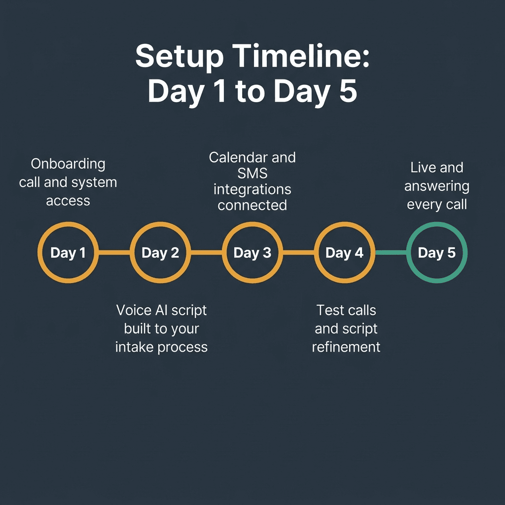 AI receptionist 5-day setup timeline for dental practices: onboarding to live call handling