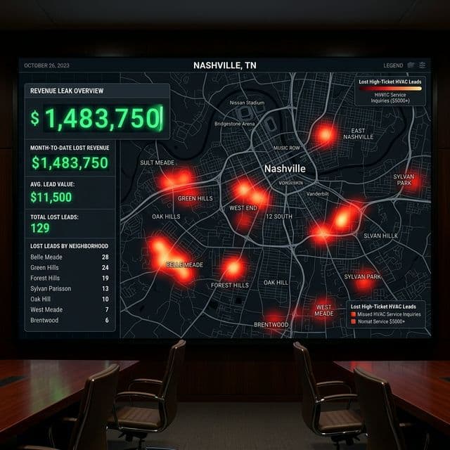 Nashville HVAC Revenue Leak: High-ticket lead loss mapped across the metropolitan area.