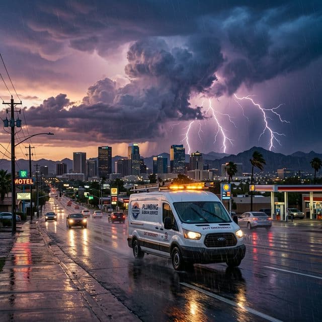 Phoenix Plumbers Summer Monsoon Emergency Calls - Cinematic Hero