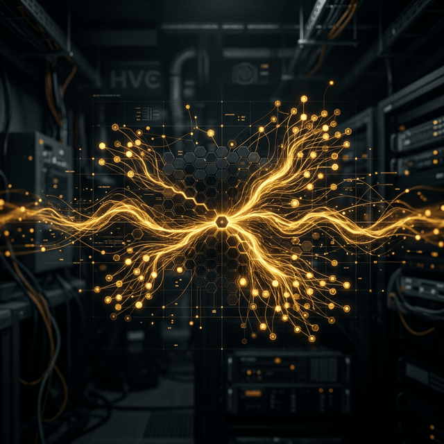 Gold neural network awakening in a dark server room, representing HVAC customer database reactivation worth $50,000 in dormant revenue