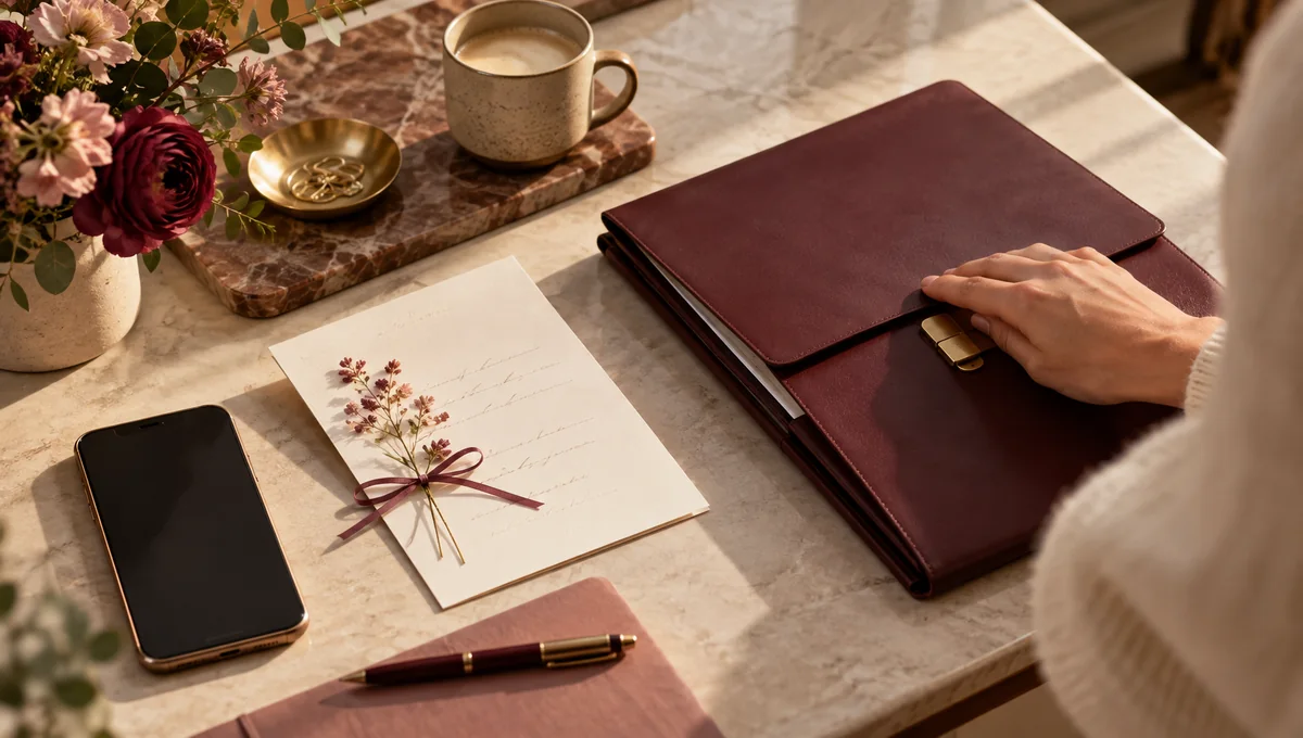 A handwritten card beside a closed folder and phone, accompanying an accountant's optional review invitation.