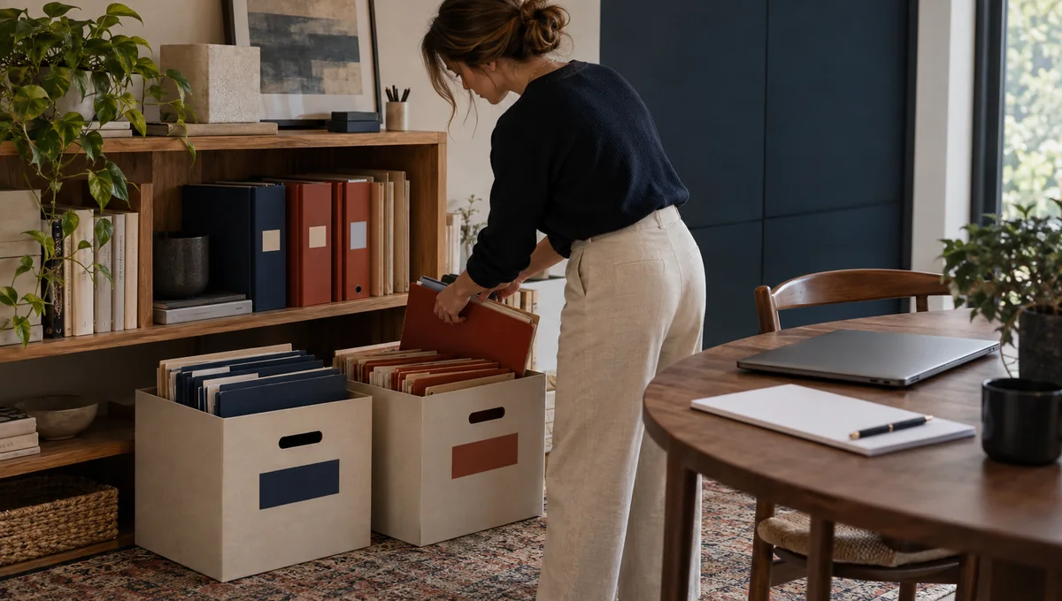 An accounting professional sorting work files before evaluating TaxDome alternatives and the effort of moving.