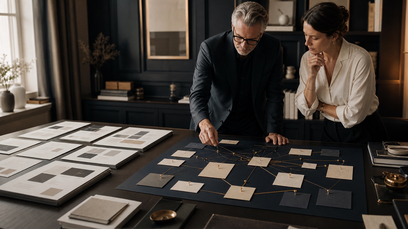 Business leaders compare a page template with a mapped buyer journey.