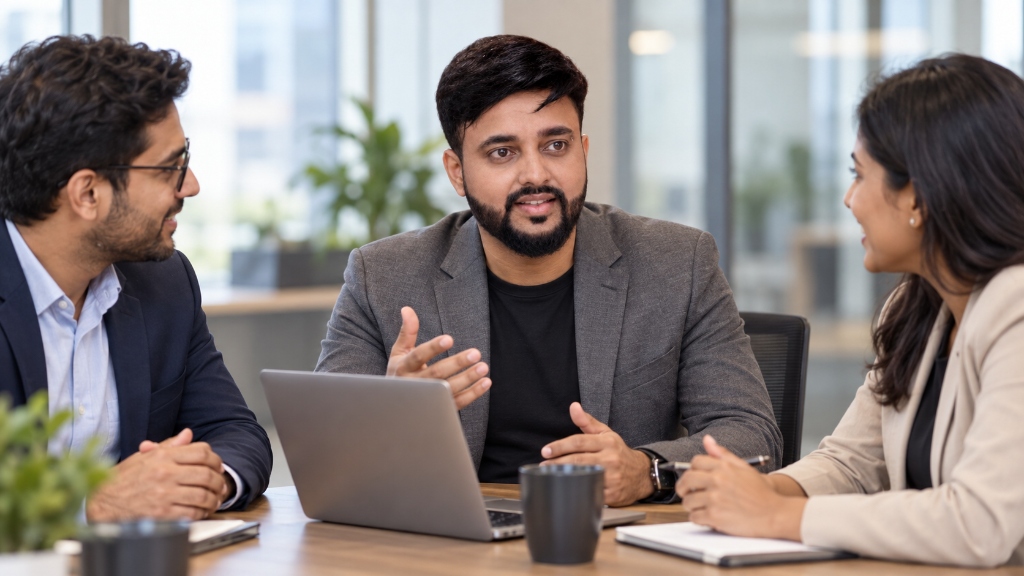 Vikram Roy collaborating with implementation specialists on system architecture