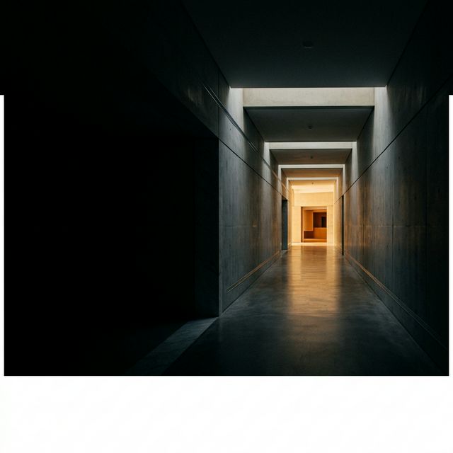 An architectural corridor transitioning from complete darkness on the left to warm golden light at the far end , the journey from revenue leakage to recovered, compounding returns.