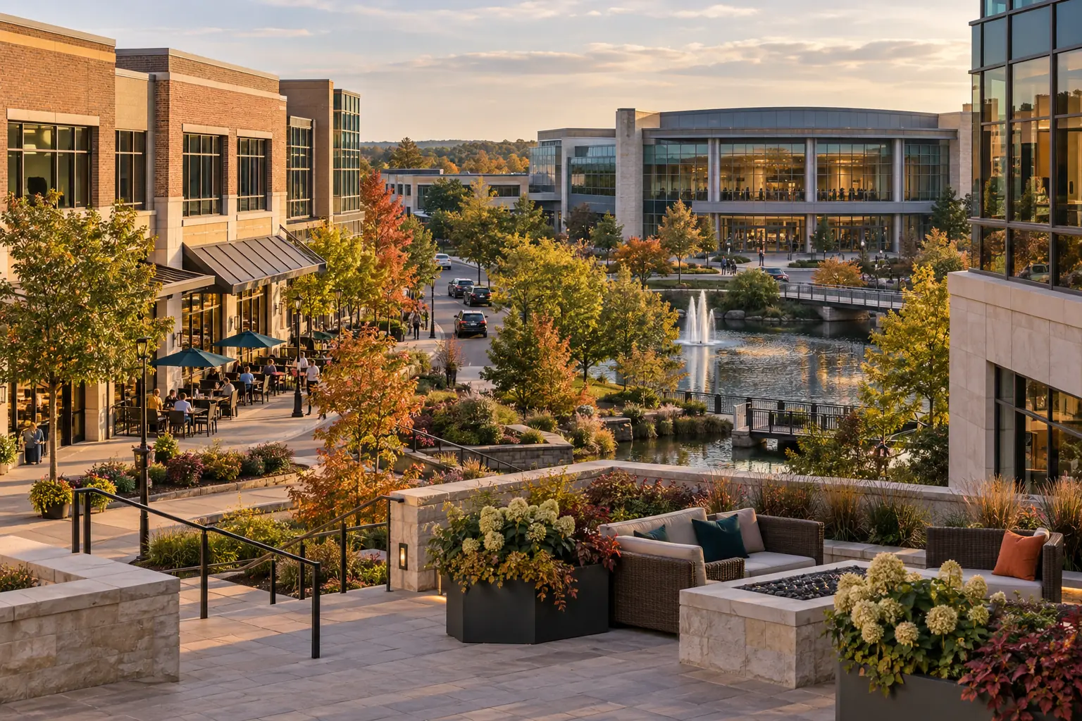 Office, retail and meeting buildings in a Wisconsin business district