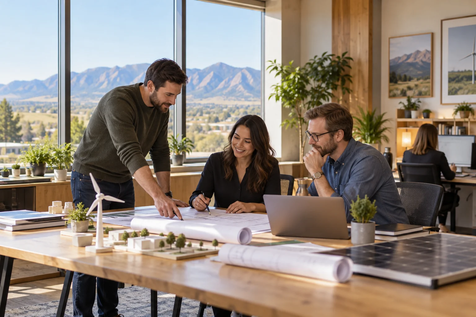 Professional service team reviewing a project brief in a Broomfield-area studio
