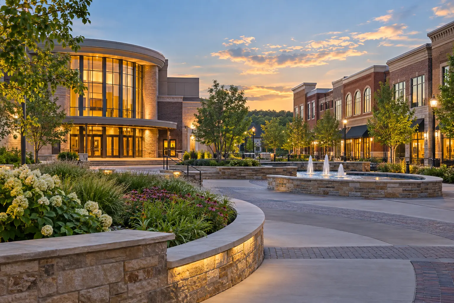 Civic arts building and local business storefronts in a southwest Twin Cities town center