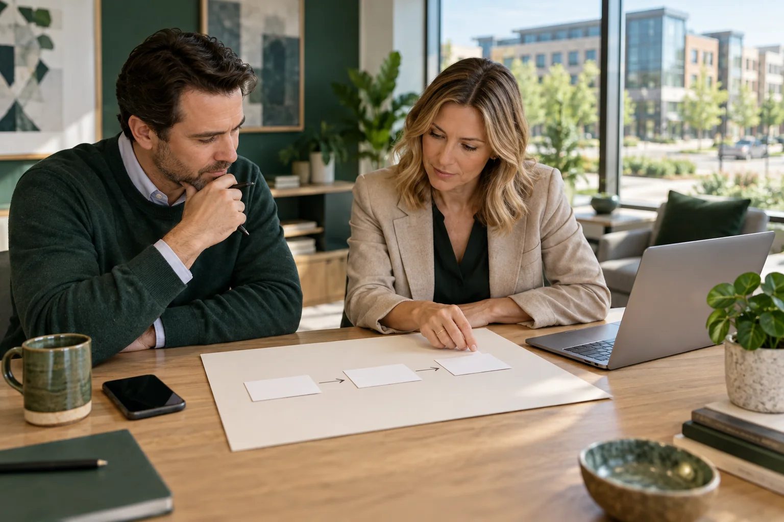 Service owners reviewing a customer handoff workflow