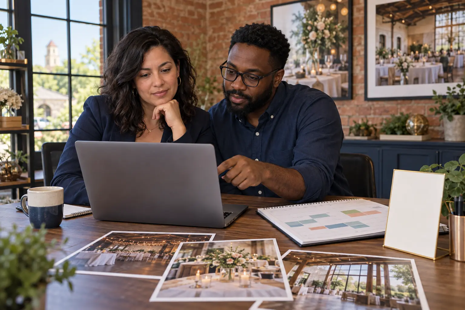 Grapevine business owners reviewing event availability and customer booking details