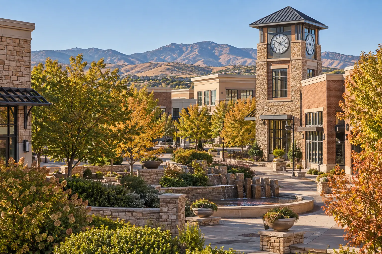 Highlands Ranch Town Center commercial buildings and clock tower