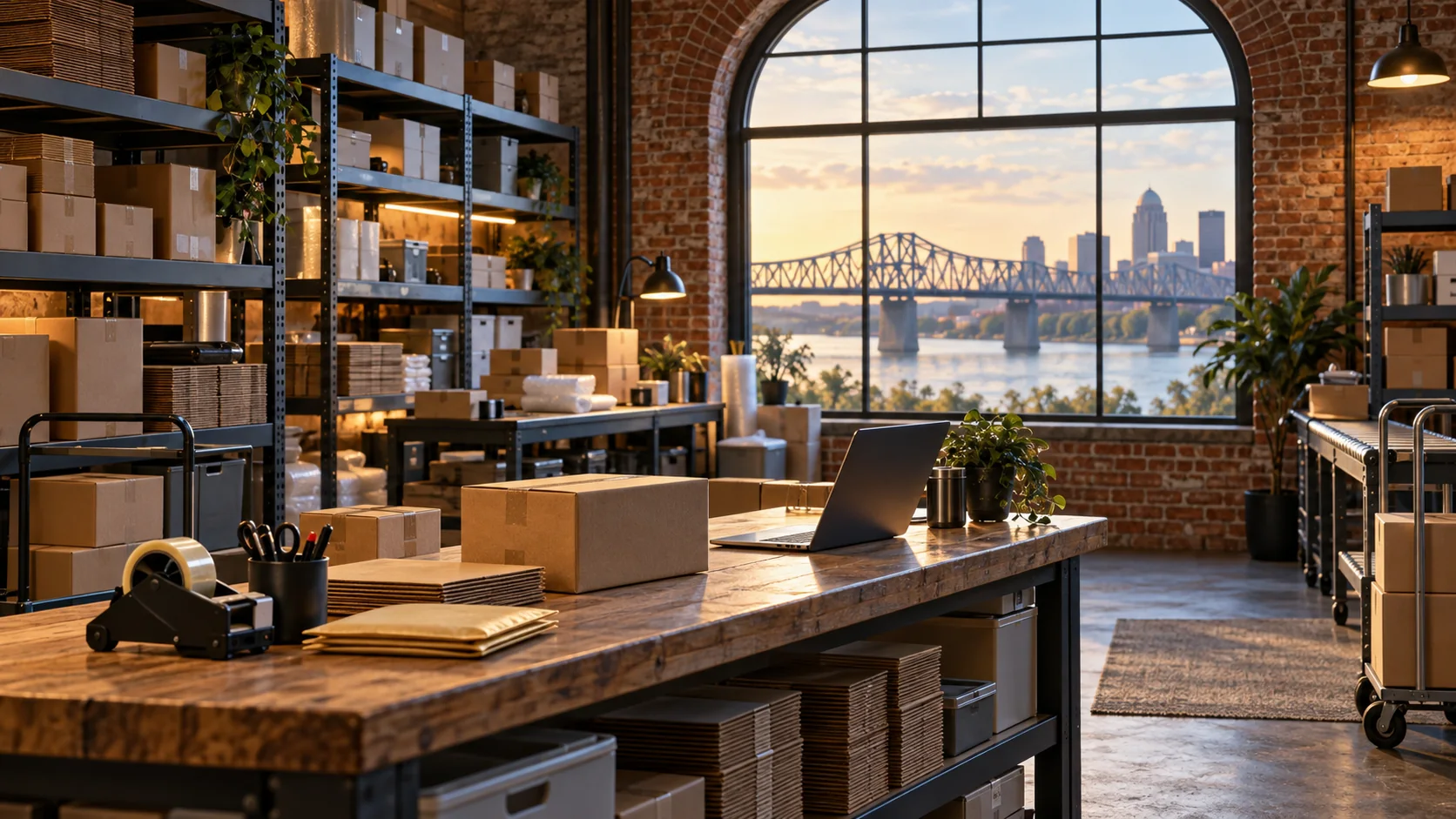 Louisville small-business fulfillment workspace by the Ohio River, original image by The Quiet Protocol