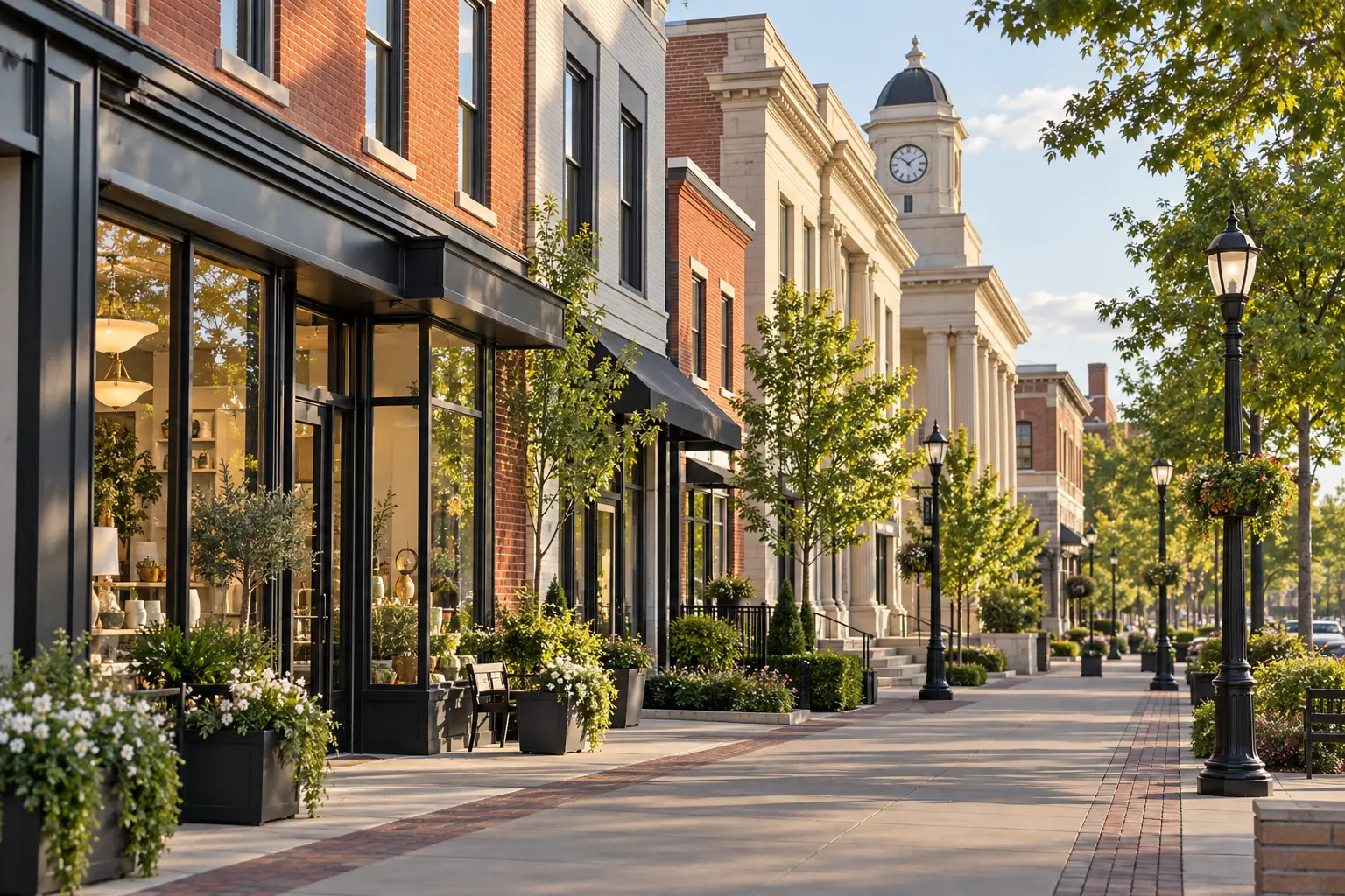 Downtown Mason commercial buildings and independent storefronts