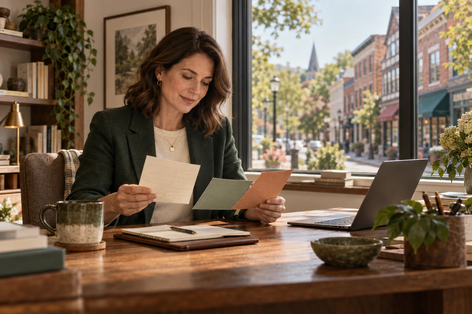 Service-business owner reviewing customer questions before making another page