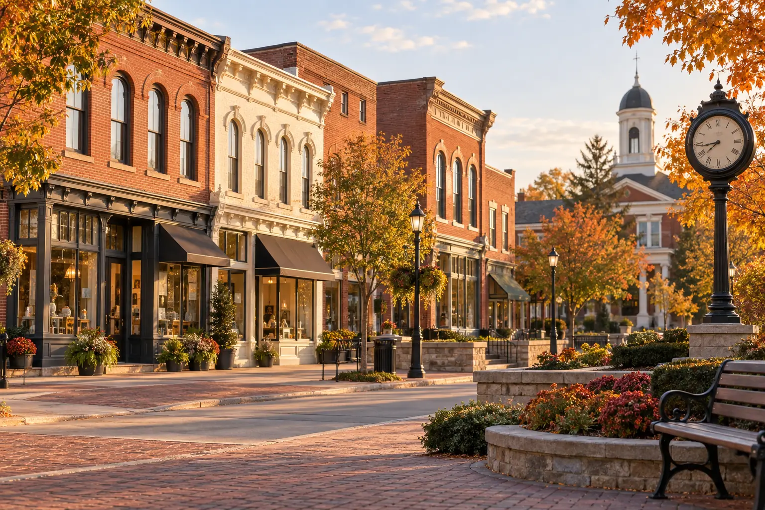 Historic downtown business buildings in Northville, Michigan