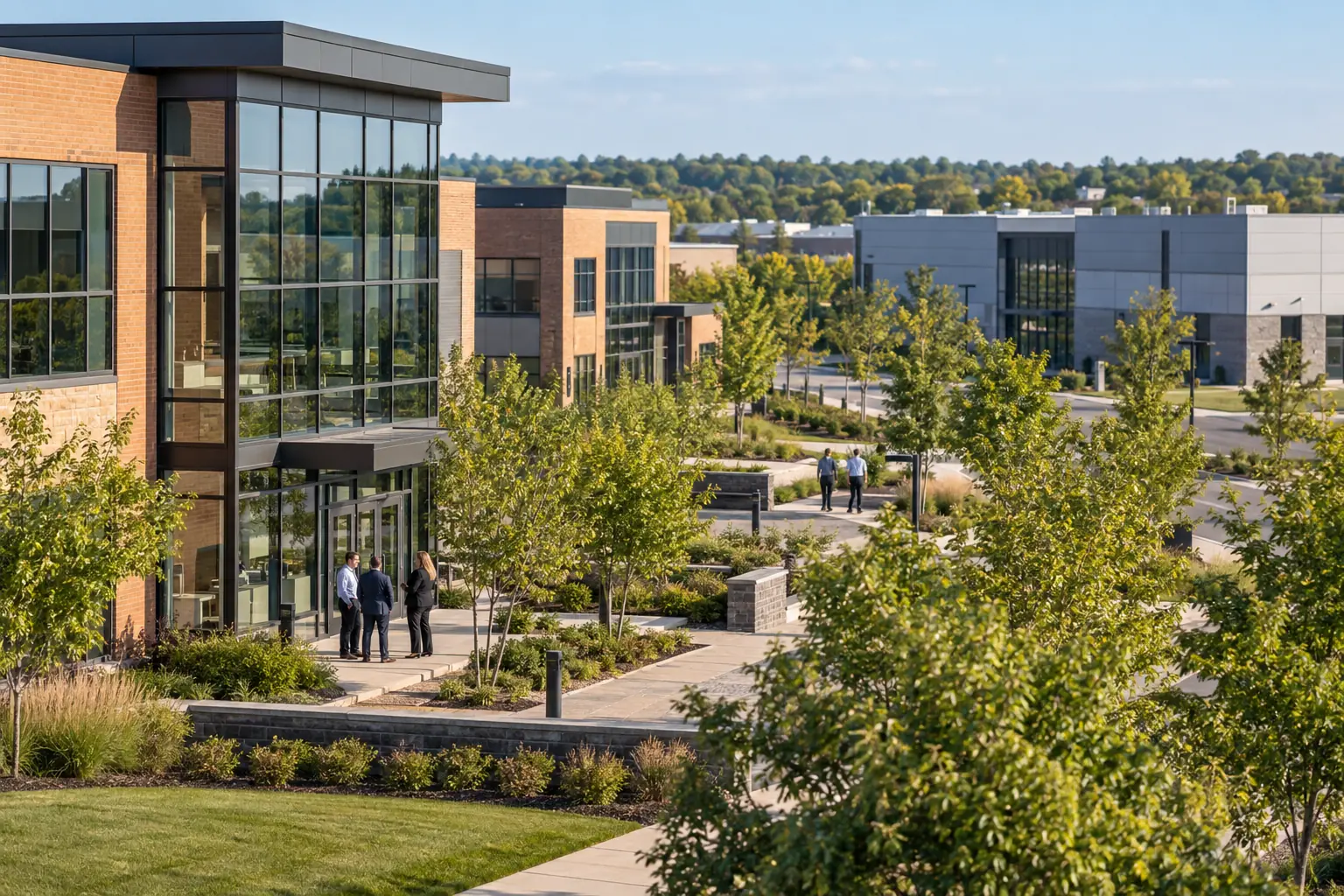 Contemporary Plymouth business buildings with professional activity