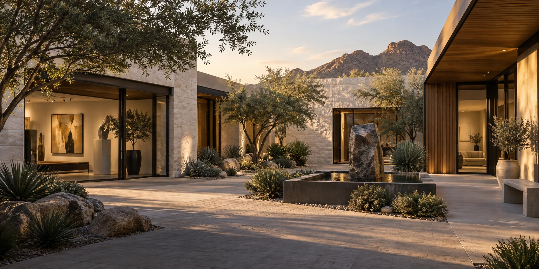 Scottsdale-area courtyard with gallery architecture and desert plants