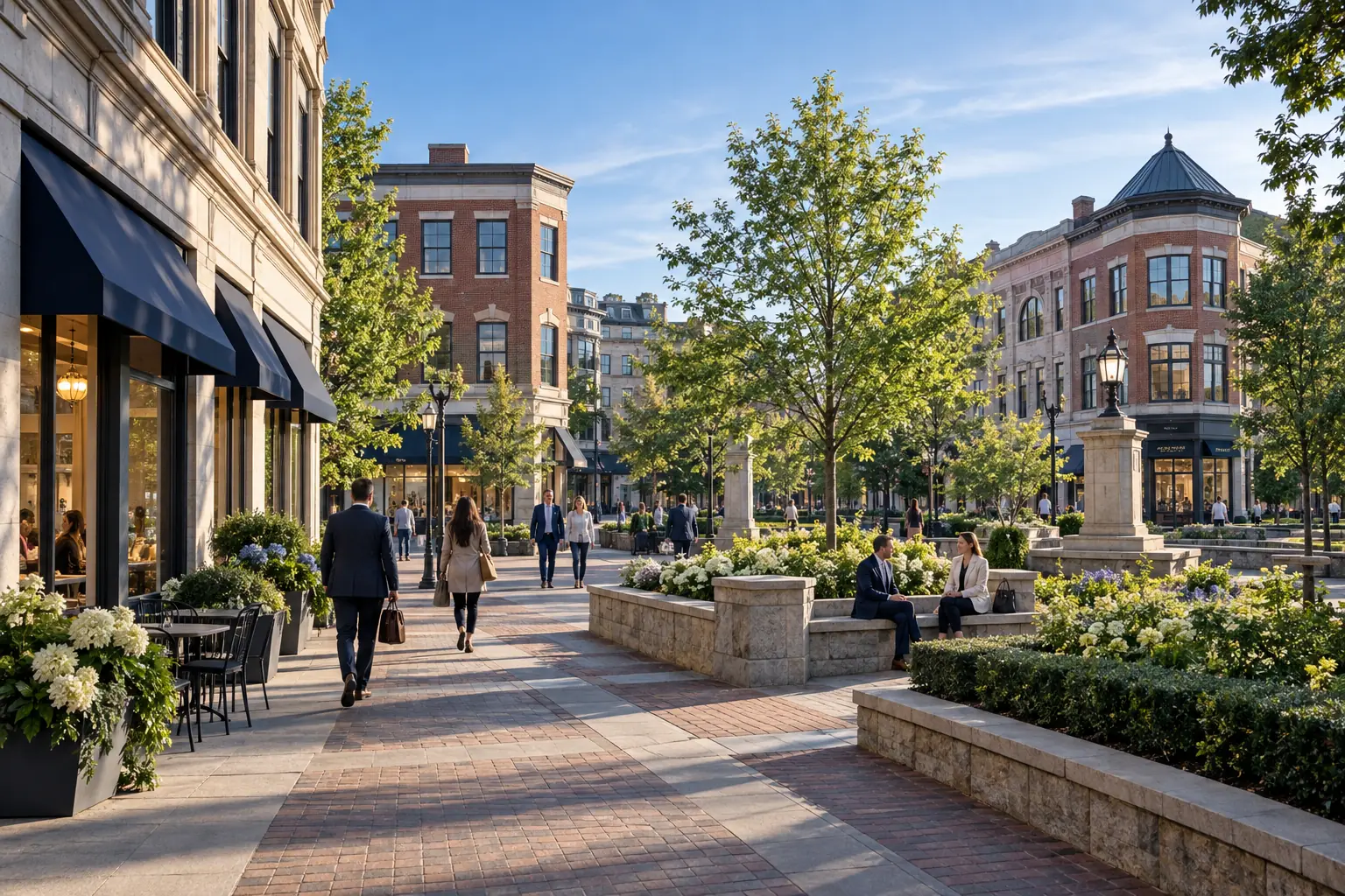 Summit commercial center with shops, offices and a planted public square