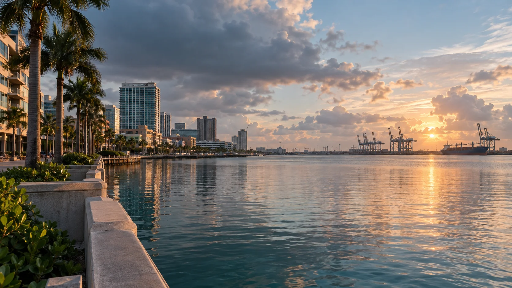 Tampa Bay waterfront and working port after rain, original image by The Quiet Protocol
