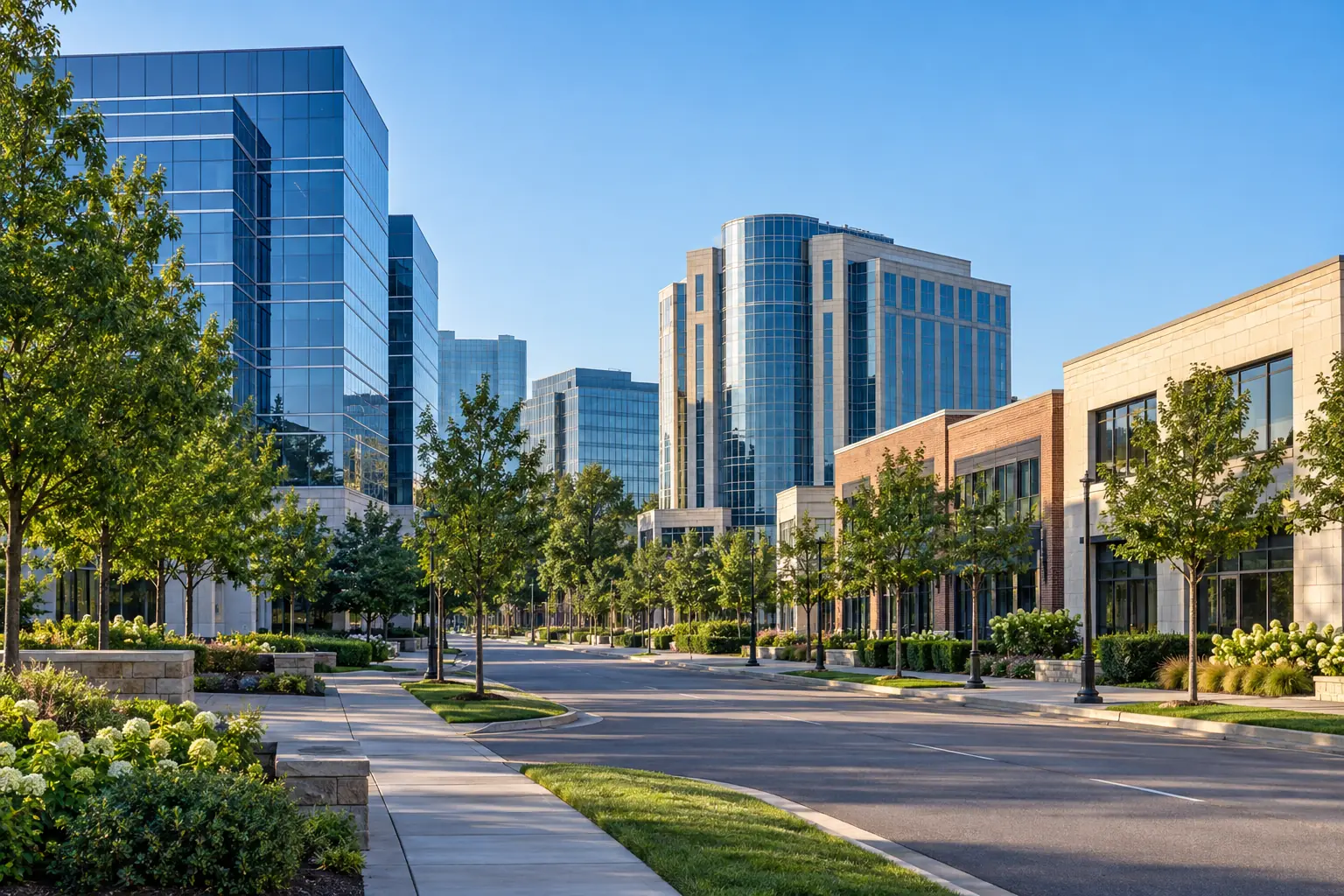 Troy commercial district with office buildings and local storefronts