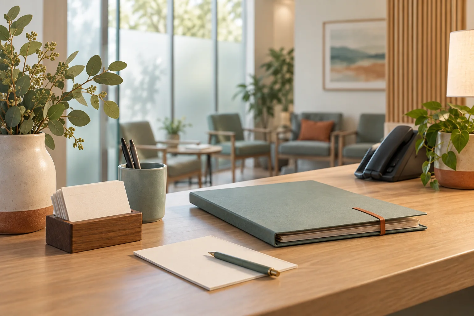 Professional reception space with appointment notes prepared for follow-up